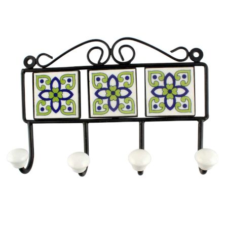 Pea Green Ceramic Floral Tile Hook